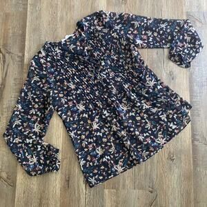 Wren & Willa Long Sleeve Navy Sheer Boho Blouse Sz S